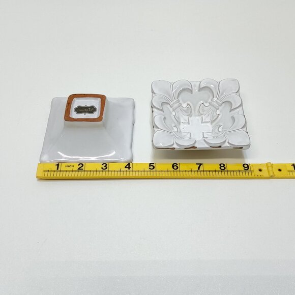 Mud Pie Ceramic Dessert Fleur de Lis Dishes Set Of 2 Square Decorative Bowls - Picture 7 of 7